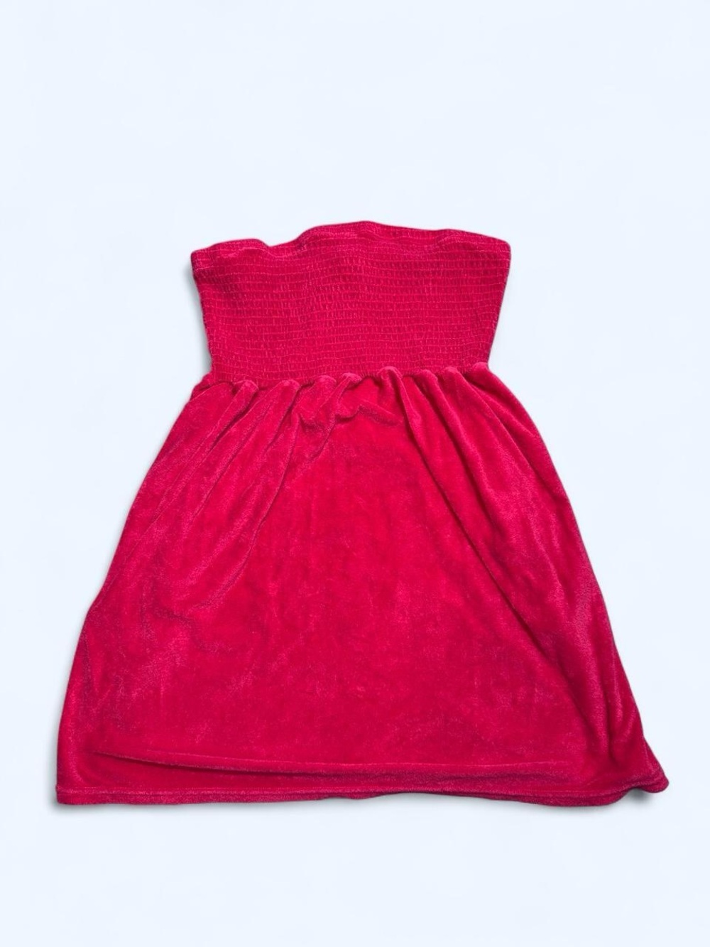 YONIQUE Hot Pink Strapless Smocked Terry Cloth Cover Up Dress Size Medium